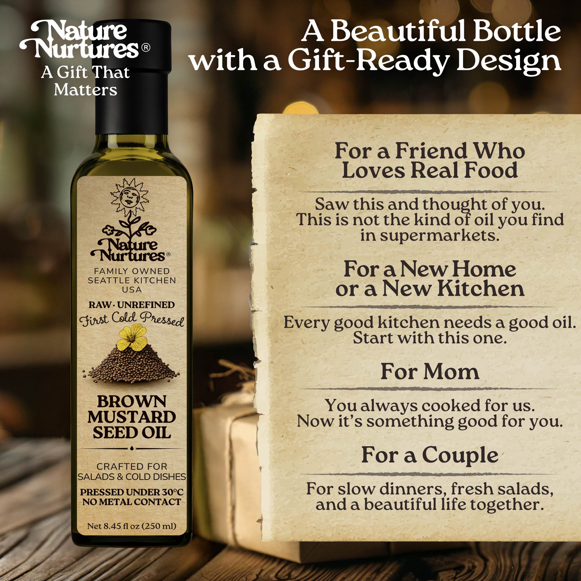 In the end, it becomes more than a bottle, it becomes something you share, like when someone says, “This one smells incredible, try it,” or brings it into a kitchen with, “This will change your dish,” or passes it across the table with a smile, “Just a drop is enough.” It becomes part of rich meals, warm kitchens, and moments that stay with you.