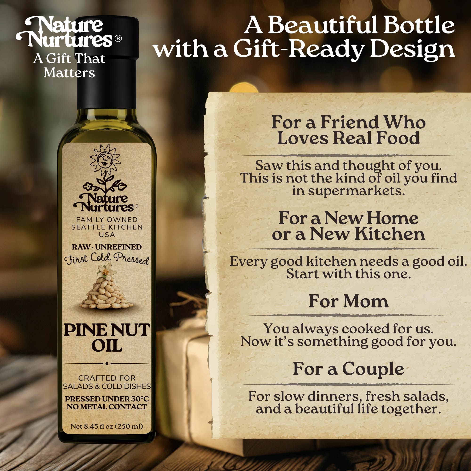In the end, it becomes more than a bottle, it becomes something you share, like when someone says, “Try this with pesto,” or brings it into a quiet evening with, “It goes perfectly with something simple,” or adds it gently to a dish and smiles, “You’ll feel the difference.” It becomes part of warm meals, slow moments, and flavors that stay with you.